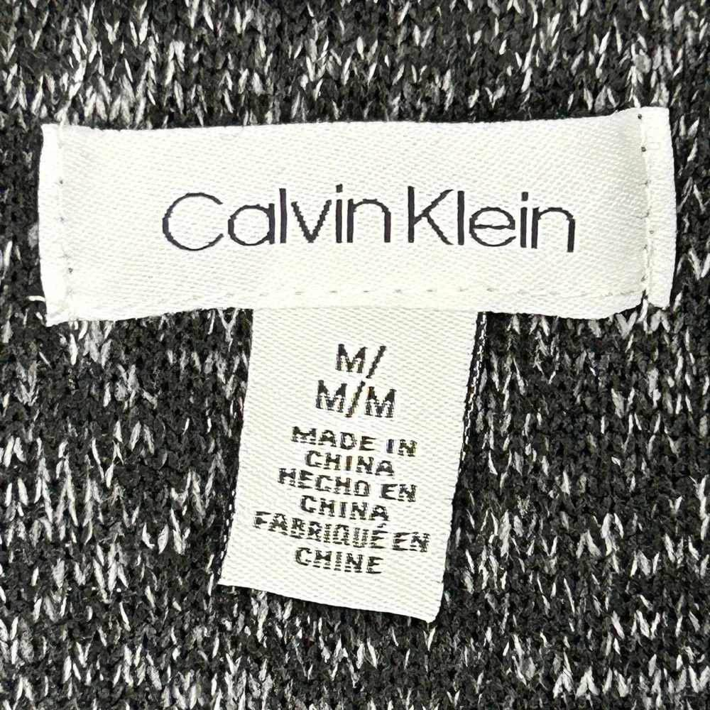 Calvin Klein Full Zip Marled Knit Sweater Jacket Black White M Athleisure Fall